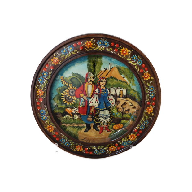 70004-011-1 Decorative Hand Painted Wooden Plate Ukrainian Folk Summer Scene 7.5"