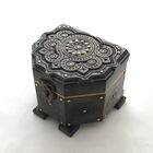 20405-1 Ukrainian Carved Hexagonal Wooden Decorative Box Metal Beads 5"