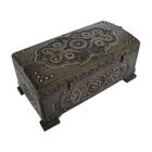 20411-1 Ukrainian Carved Walnut Wood Decorative Chest Metal Beads 11"x5.5"