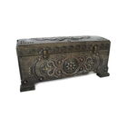 20411-3 Ukrainian Carved Walnut Wood Decorative Chest Metal Beads 11"x5.5"